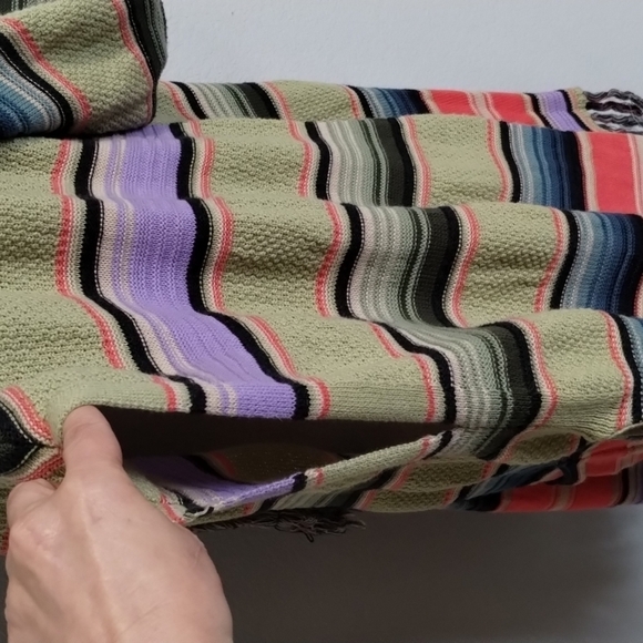 Anthropologie Moth Calexico Multicolor Stripe Knit Hooded Fringe Poncho Small - Picture 8 of 13